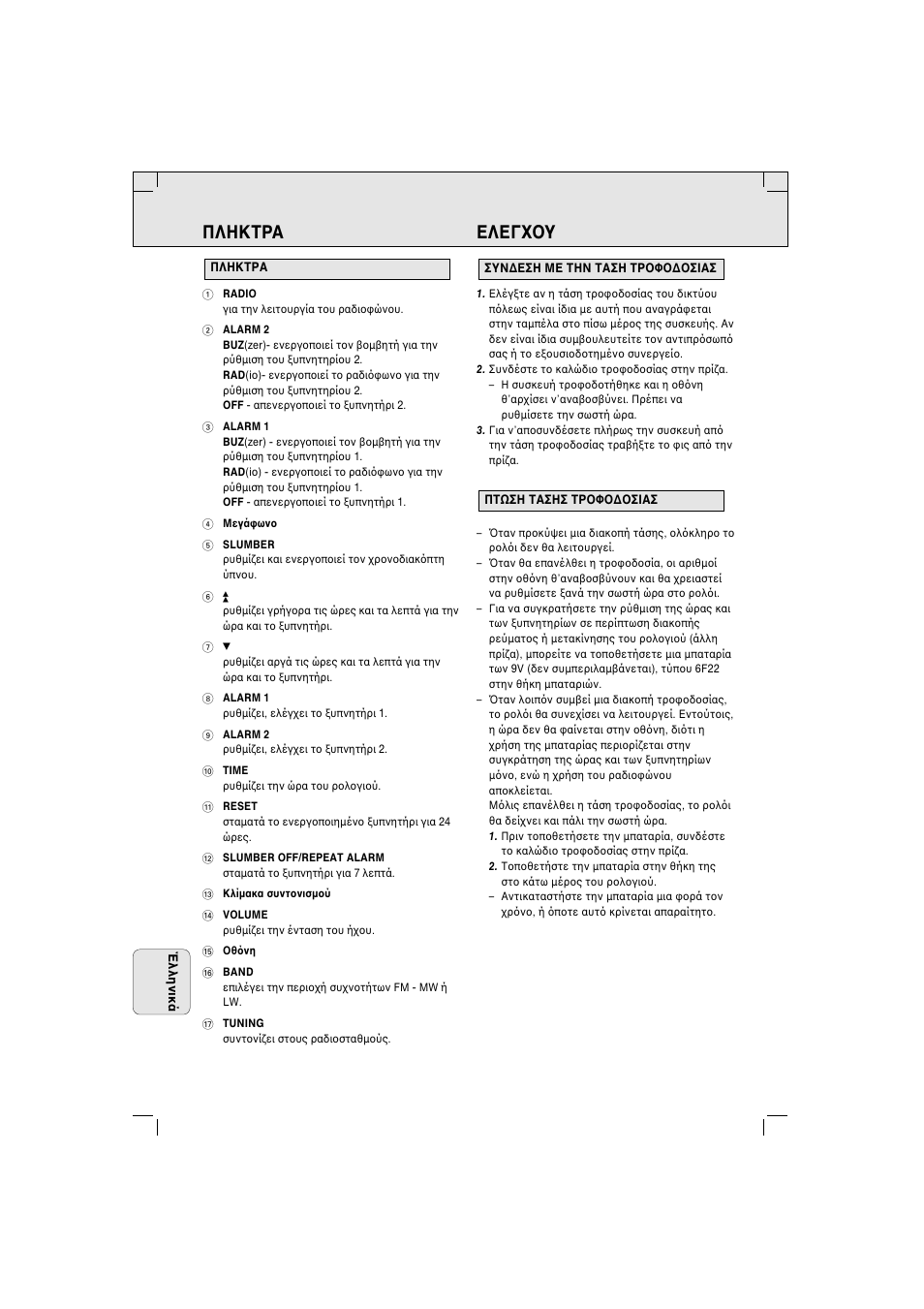 Πληκτρα ελεγ υ | Philips AJ 3140 FAMILY User Manual | Page 46 / 50