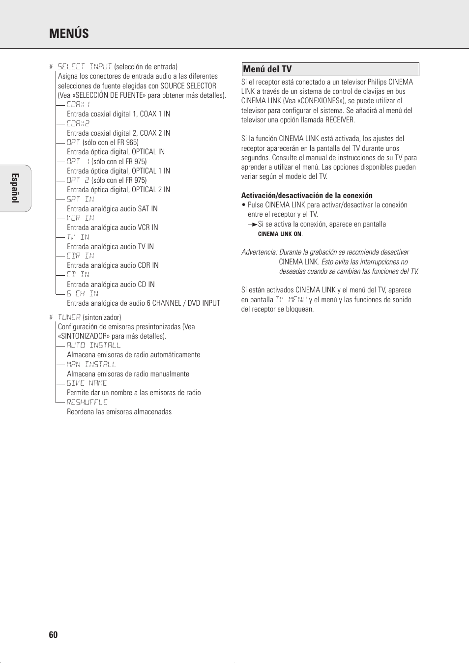 Menús | Philips FR975 User Manual | Page 16 / 31