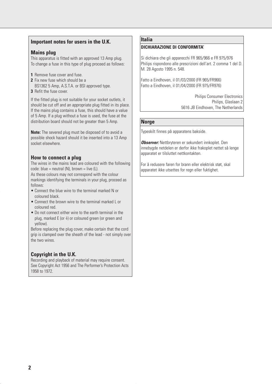 Philips FR975 User Manual | Page 2 / 31