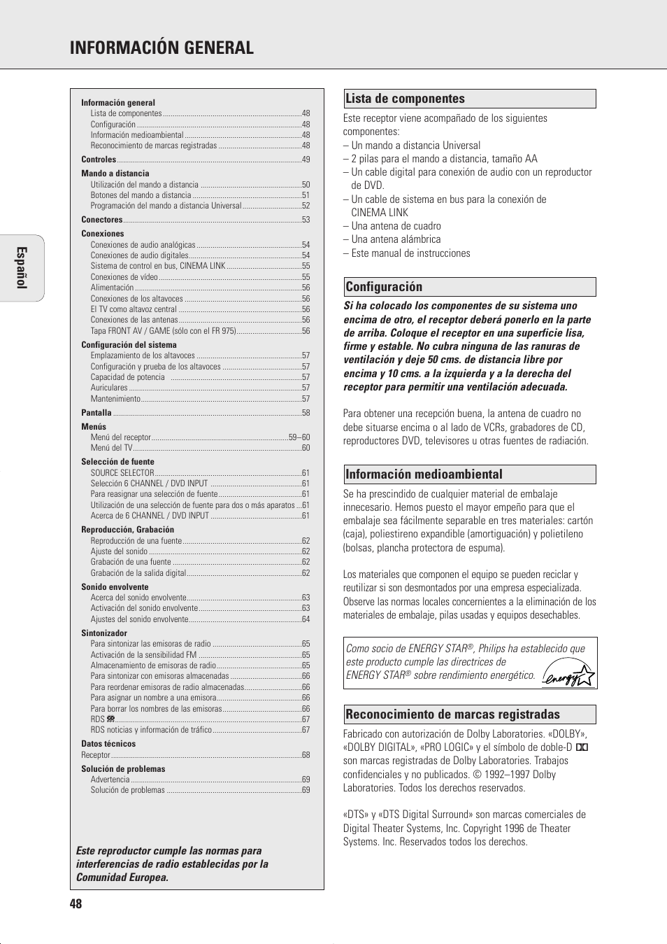 Información general, Español | Philips FR975 User Manual | Page 4 / 31