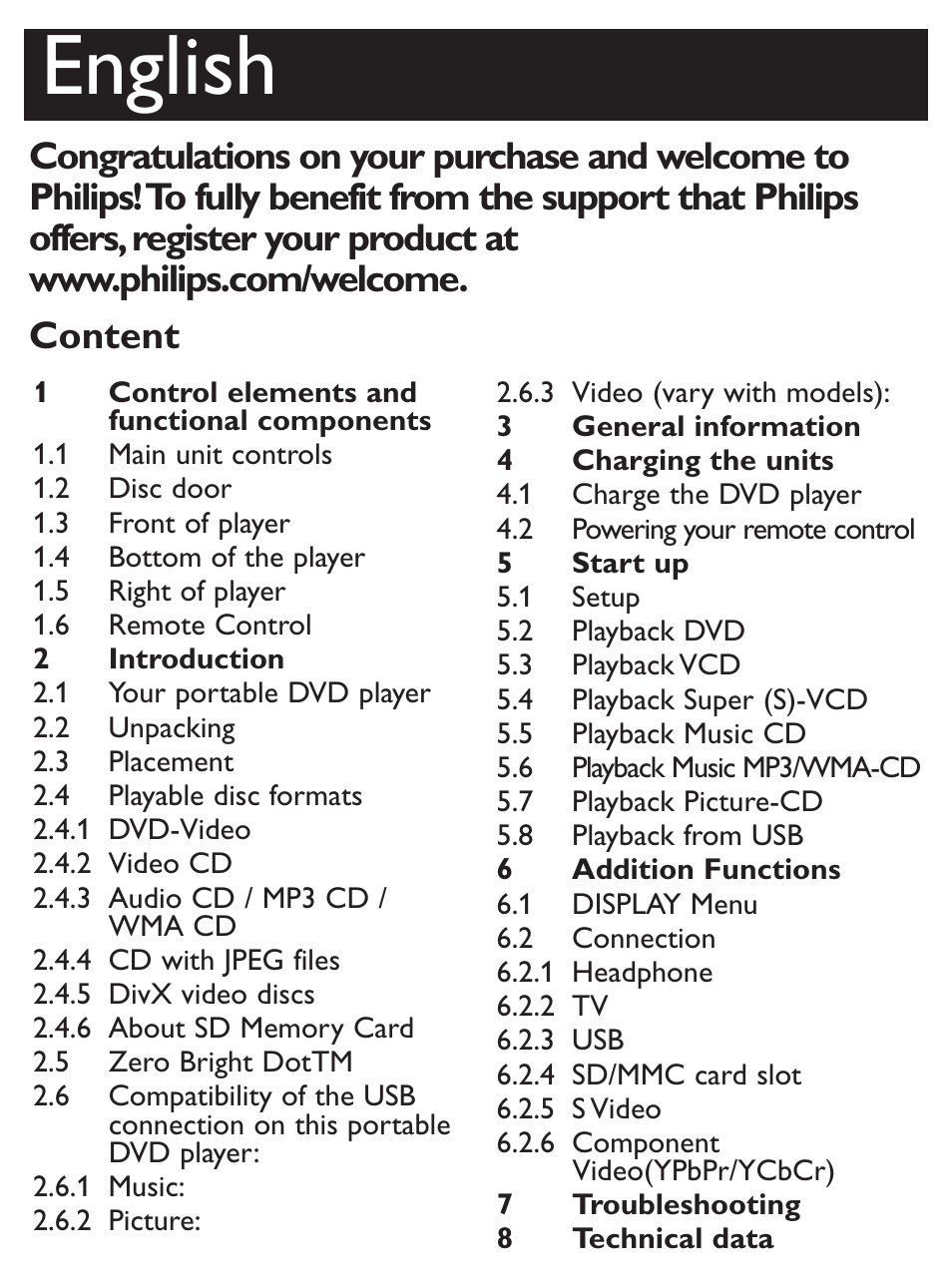 English | Philips PET1031/12 User Manual | Page 5 / 30
