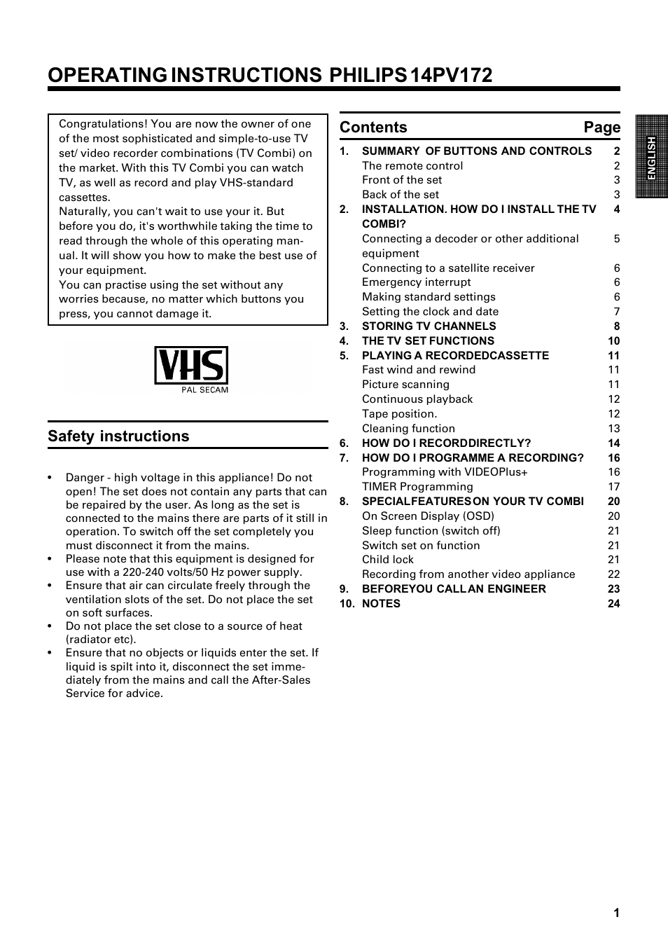 Philips Combi 14 PV 172 User Manual | 24 pages