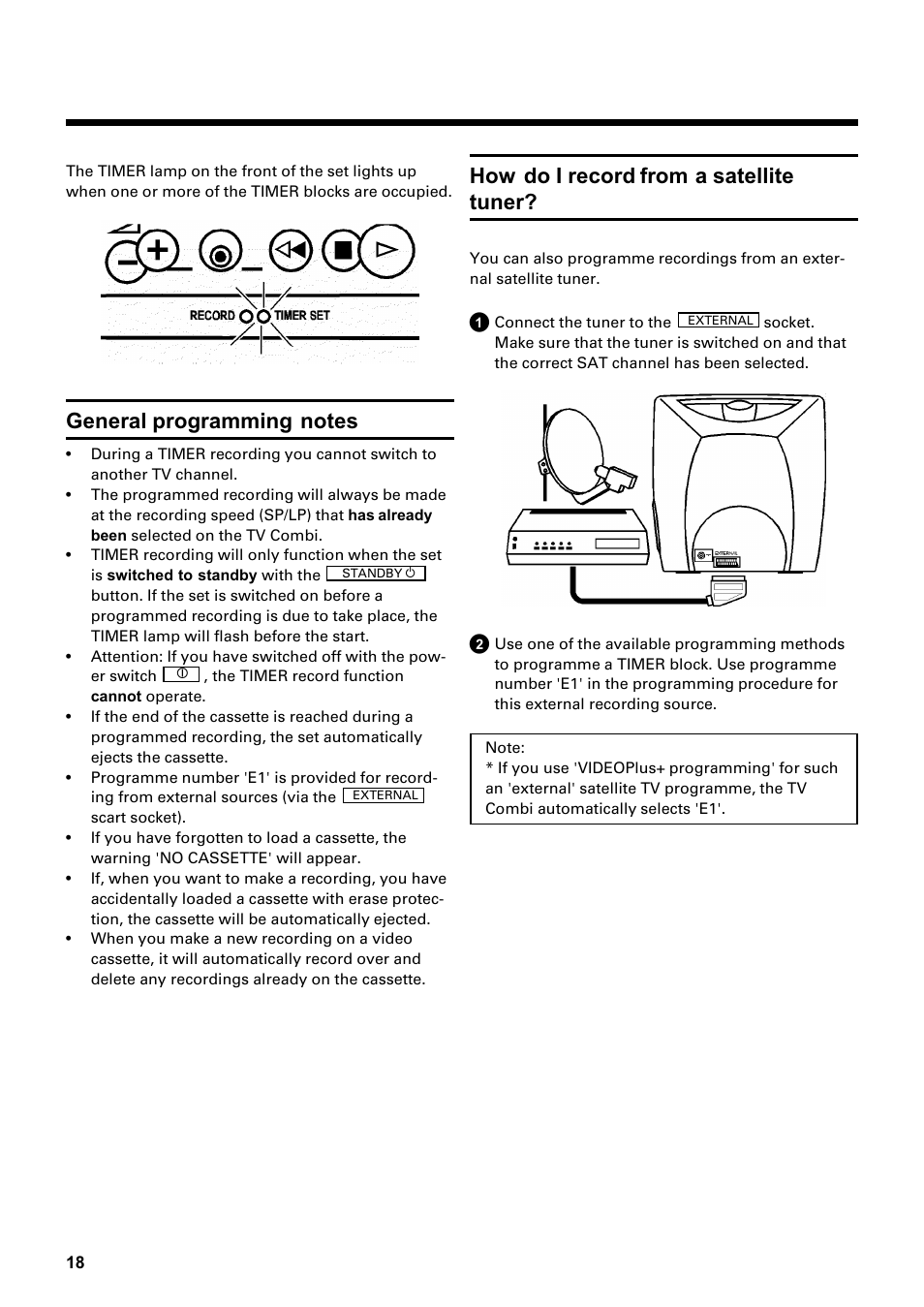 How do i record from a satellite tuner | Philips Combi 14 PV 172 User Manual | Page 18 / 24