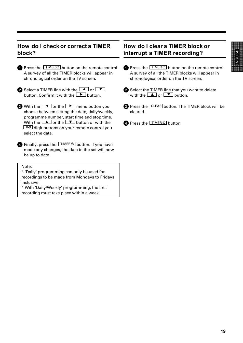 How do i check or correct a timer block | Philips Combi 14 PV 172 User Manual | Page 19 / 24