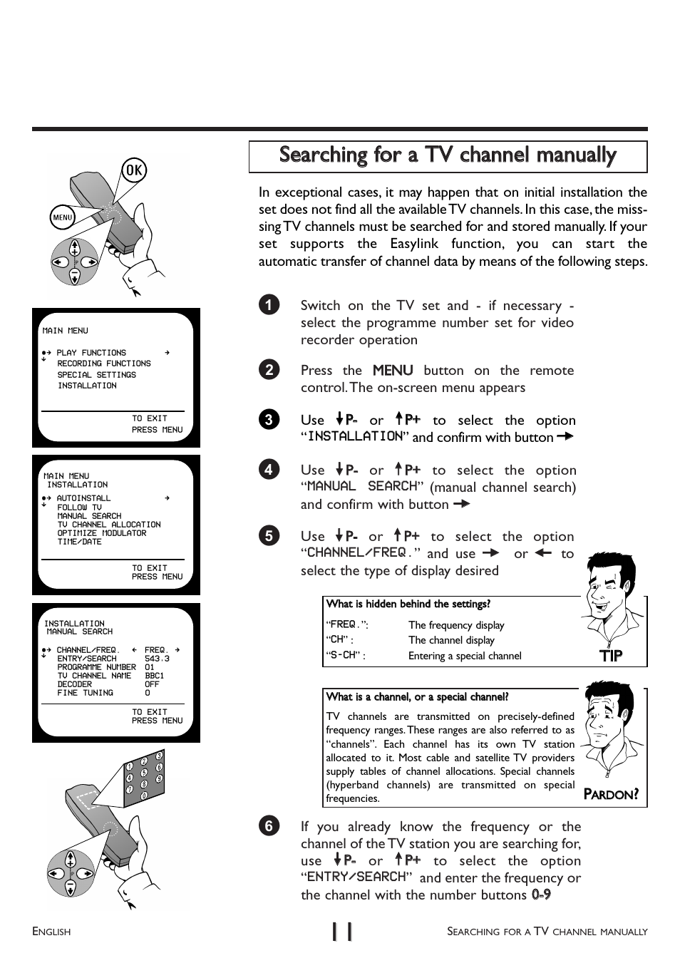 Searching for a tv channel manually, Ttiipp | Philips VR 708A/07 User Manual | Page 11 / 56