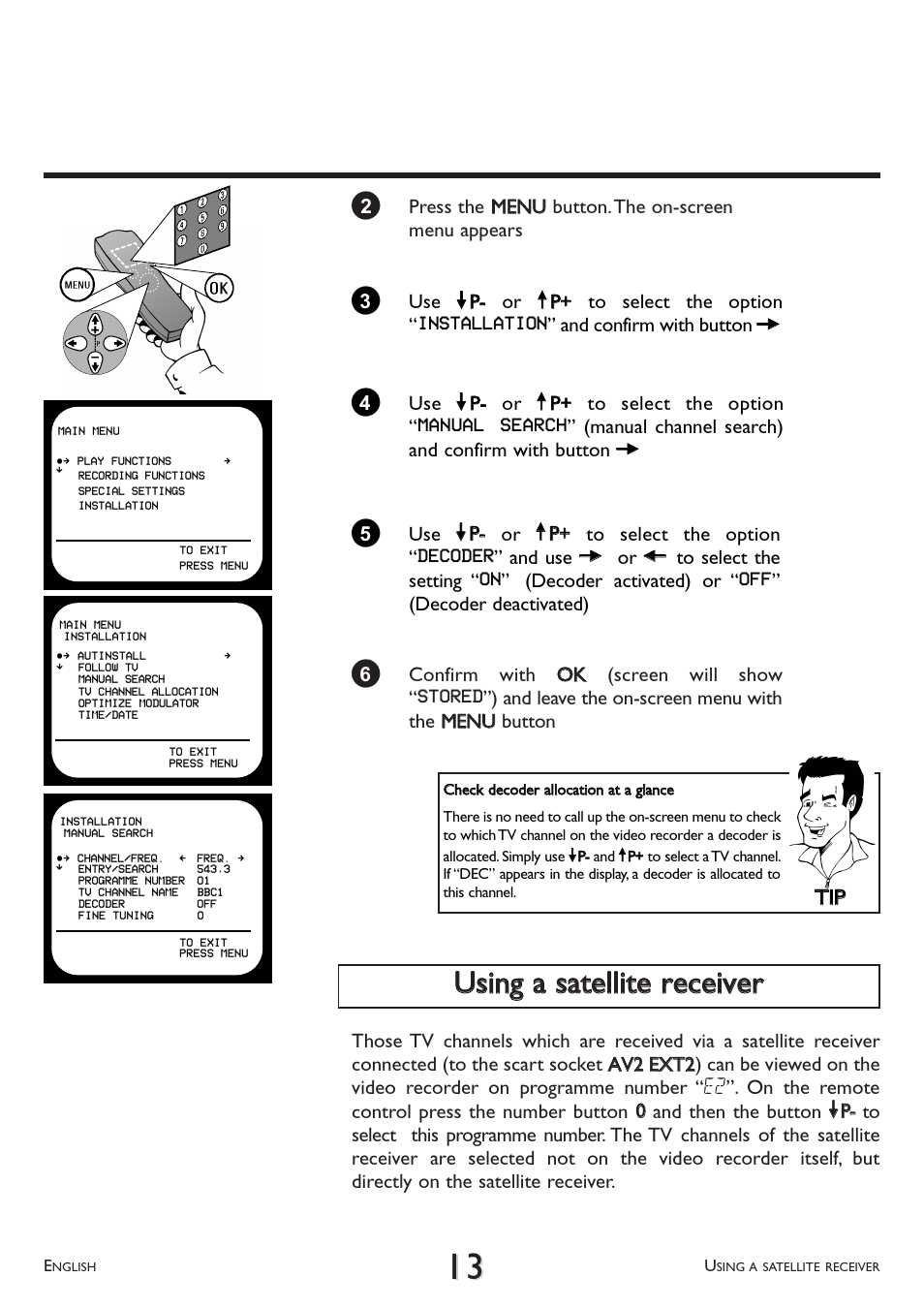 Using a satellite receiver, Ttiipp | Philips VR 708A/07 User Manual | Page 13 / 56