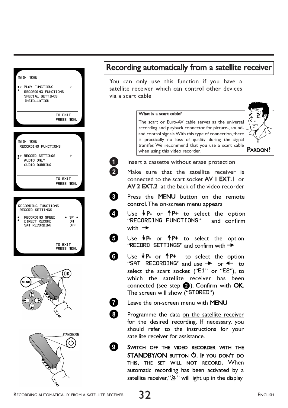 Recording automatically from a satellite receiver | Philips VR 708A/07 User Manual | Page 32 / 56
