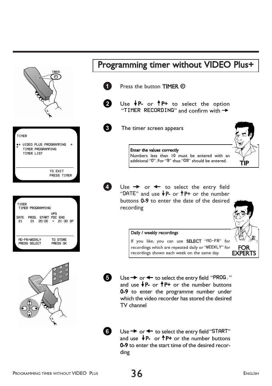 Programming timer without video plus | Philips VR 708A/07 User Manual | Page 36 / 56