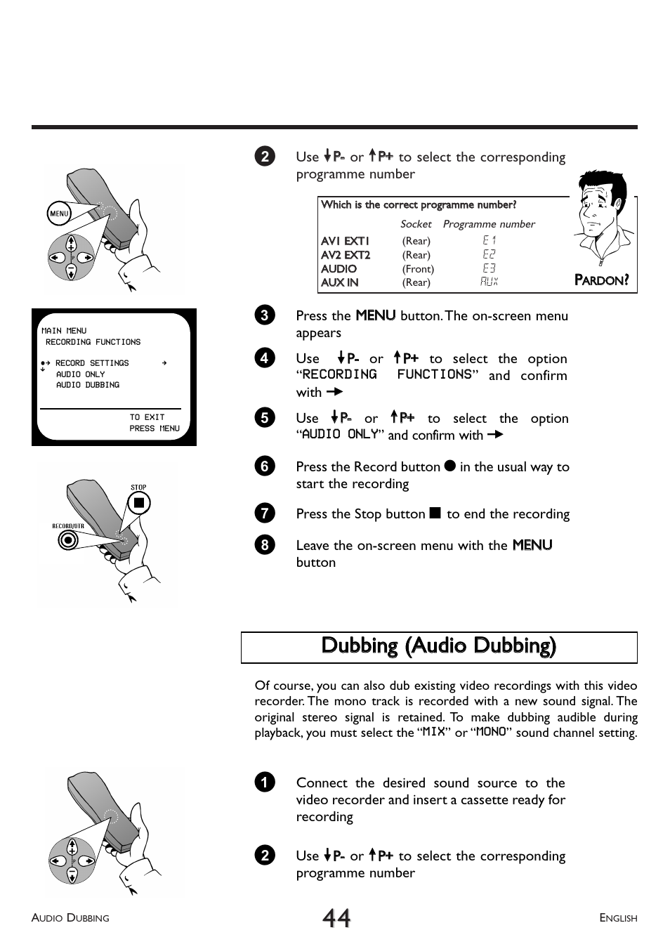 Audio dubbing | Philips VR 708A/07 User Manual | Page 44 / 56