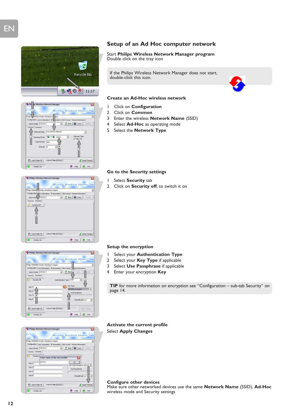 Setup of an ad hoc computer network | Philips SNN6500 User Manual | Page 12 / 25