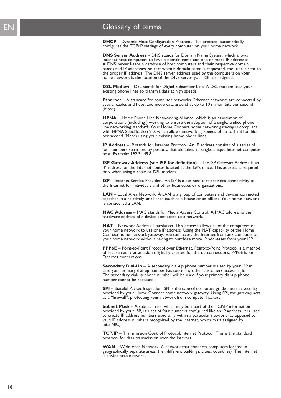 Glossary of terms | Philips SNN6500 User Manual | Page 18 / 25