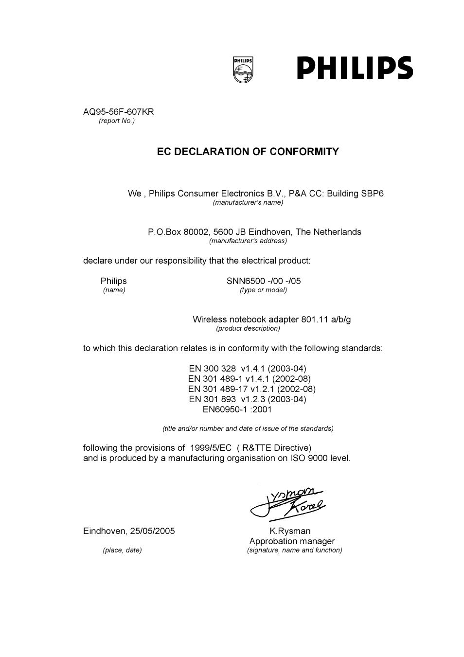 Ec declaration of conformity | Philips SNN6500 User Manual | Page 23 / 25