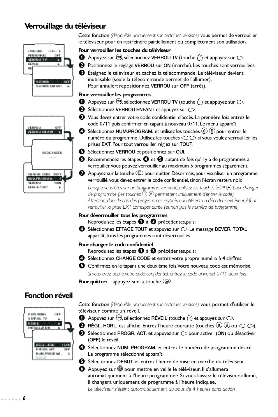 Verrouillage du téléviseur fonction réveil | Philips 14PT1347 User Manual | Page 14 / 64