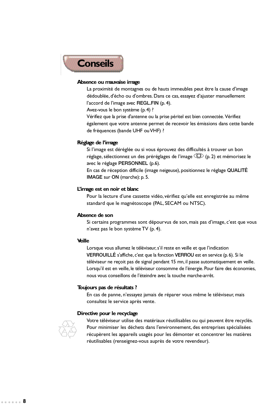 Conseils | Philips 14PT1347 User Manual | Page 16 / 64