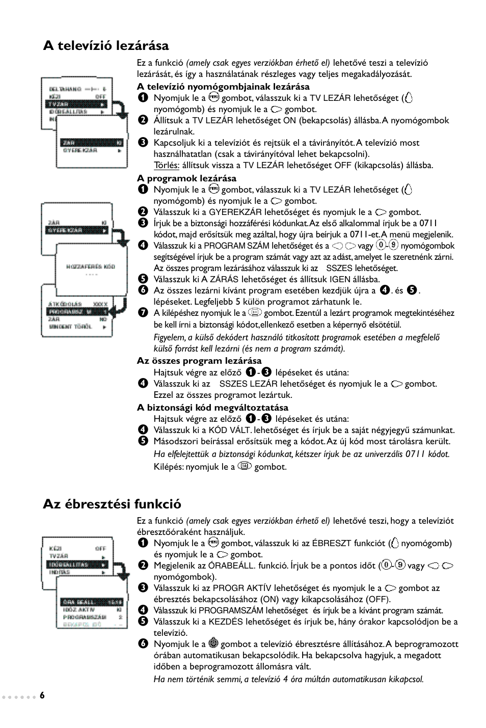 A televízió lezárása az ébresztési funkció | Philips 14PT1347 User Manual | Page 22 / 64