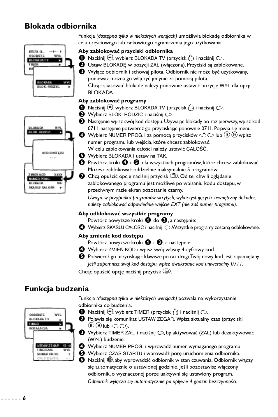 Blokada odbiornika, Funkcja budzenia | Philips 14PT1347 User Manual | Page 38 / 64