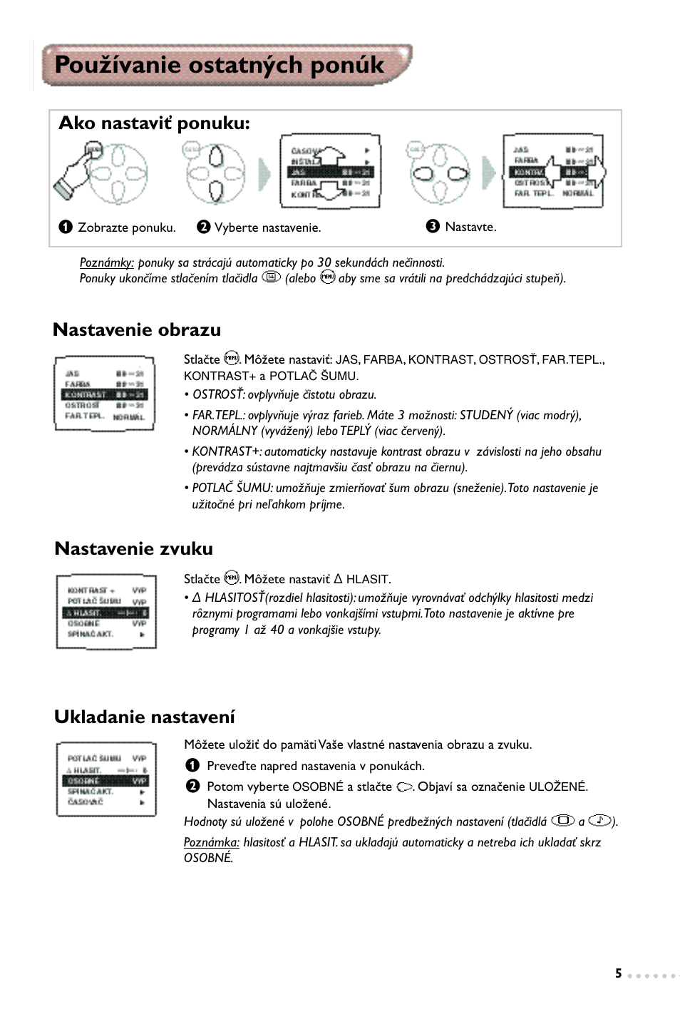 Používanie ostatných ponúk, Nastavenie zvuku | Philips 14PT1347 User Manual | Page 53 / 64