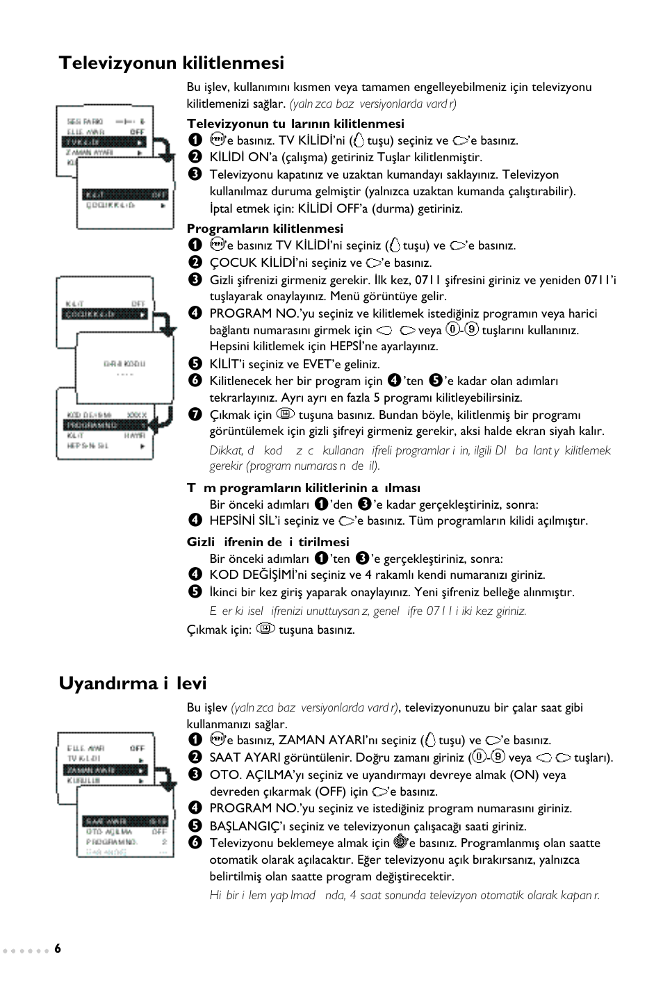 Televizyonun kilitlenmesi uyand›rma ifllevi | Philips 14PT1347 User Manual | Page 62 / 64