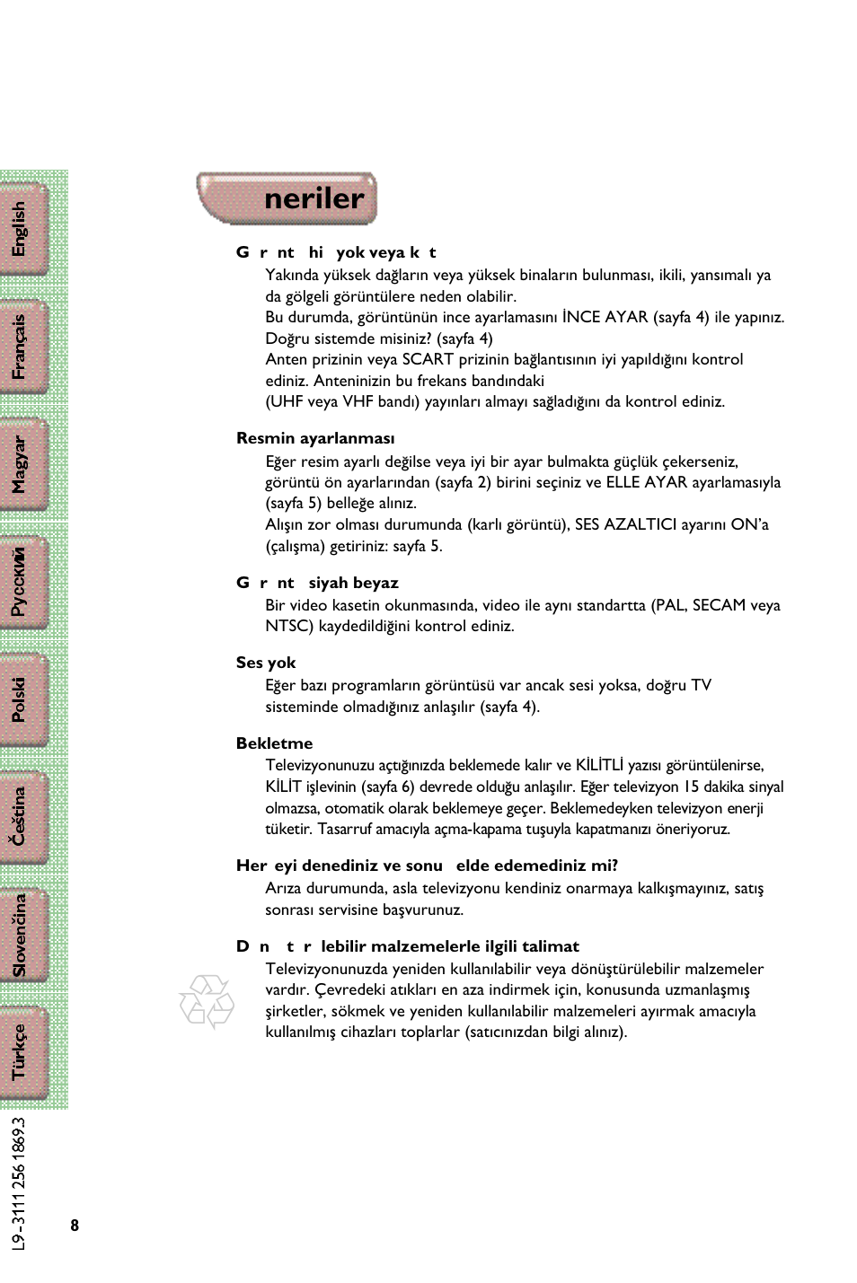 Öneriler | Philips 14PT1347 User Manual | Page 64 / 64