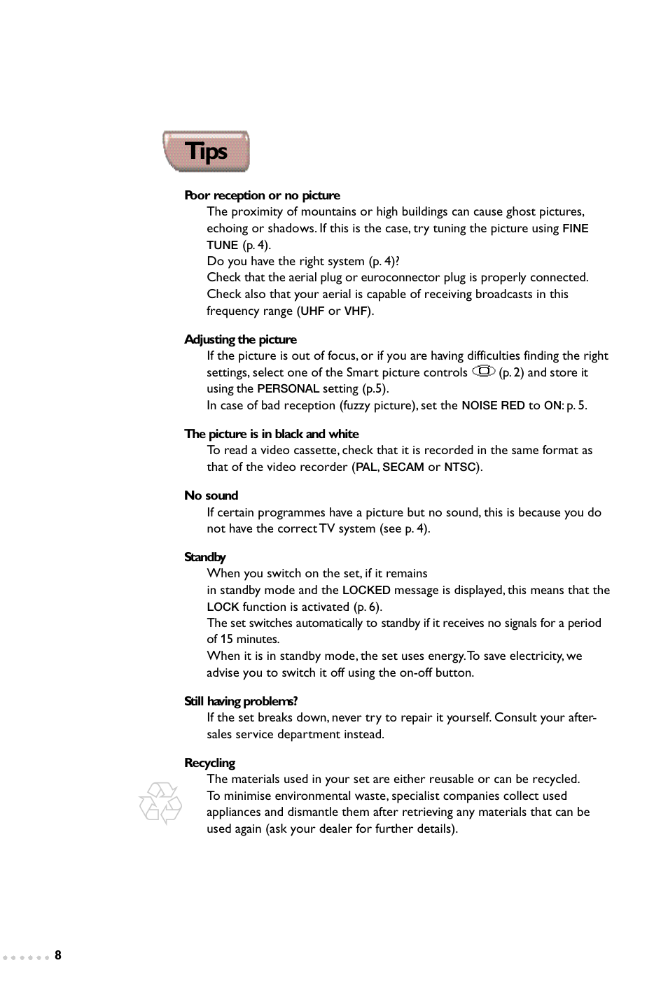 Tips | Philips 14PT1347 User Manual | Page 8 / 64