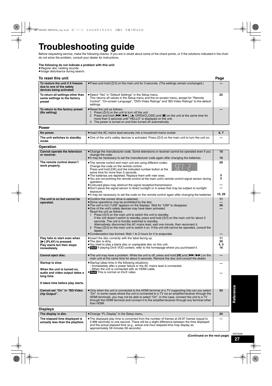 Troubleshooting guide | Philips DMP-BD30 User Manual | Page 27 / 36