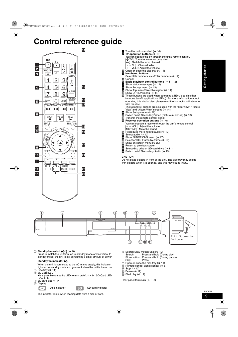 Control reference guide | Philips DMP-BD30 User Manual | Page 9 / 36