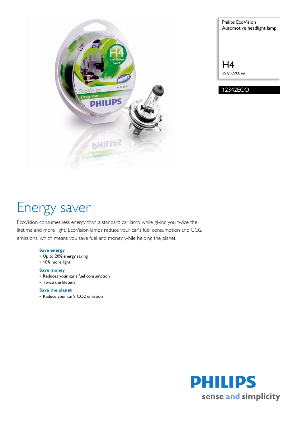 Philips EcoVision 12342ECO User Manual | 2 pages