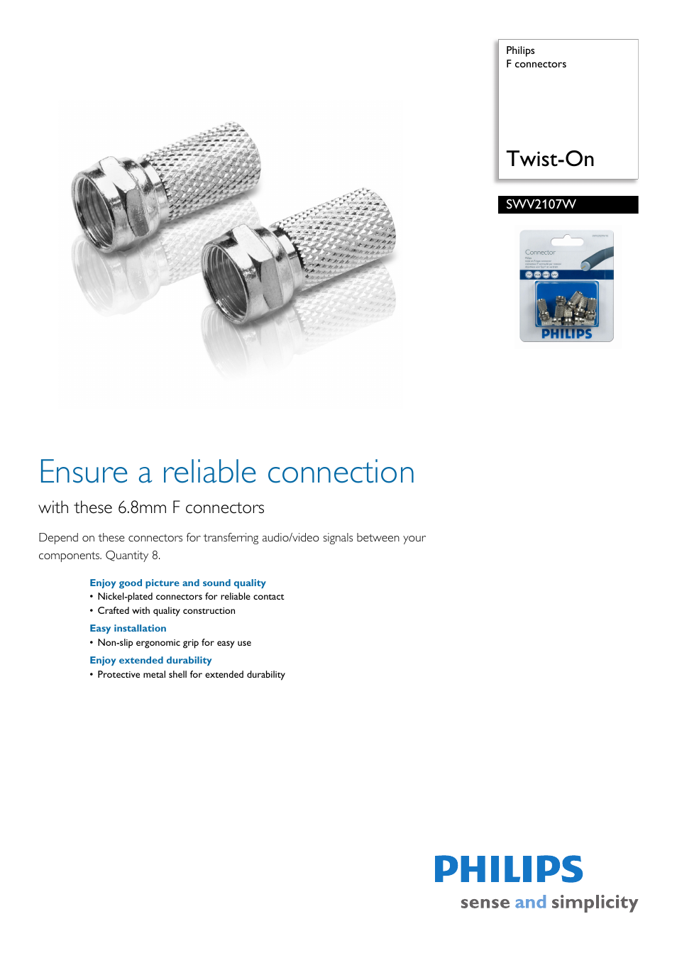 Philips Twist-On SWV2107W/10 User Manual | 2 pages