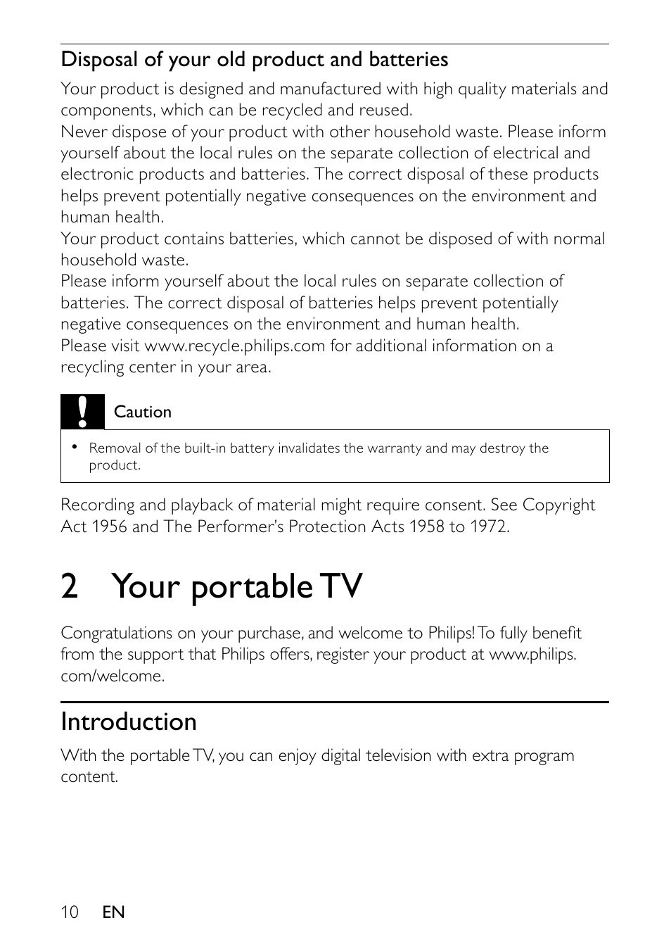 2 your portable tv, Introduction | Philips PVD900/37 User Manual | Page 10 / 30