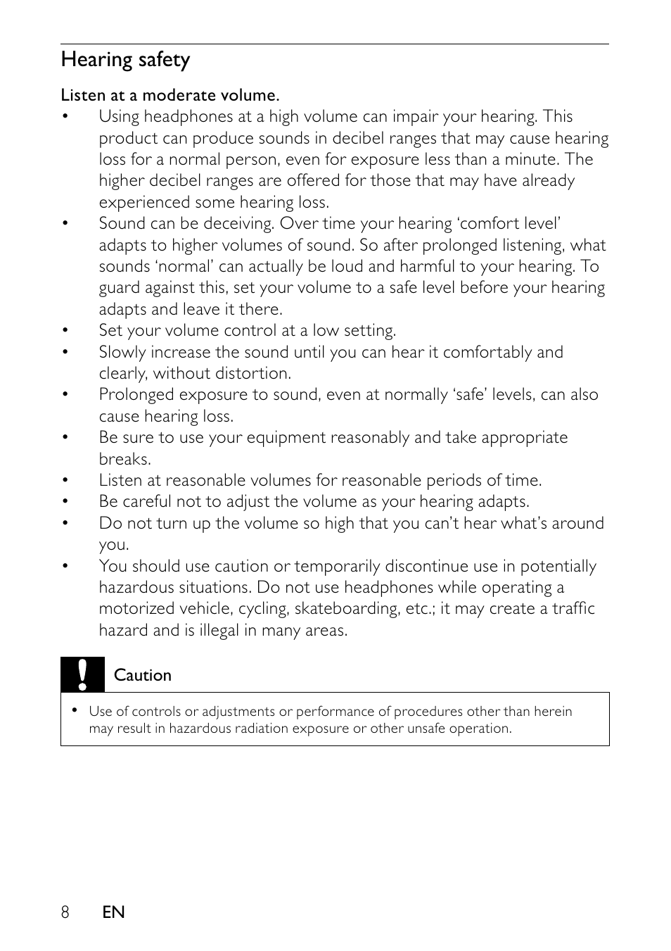 Hearing safety | Philips PVD900/37 User Manual | Page 8 / 30