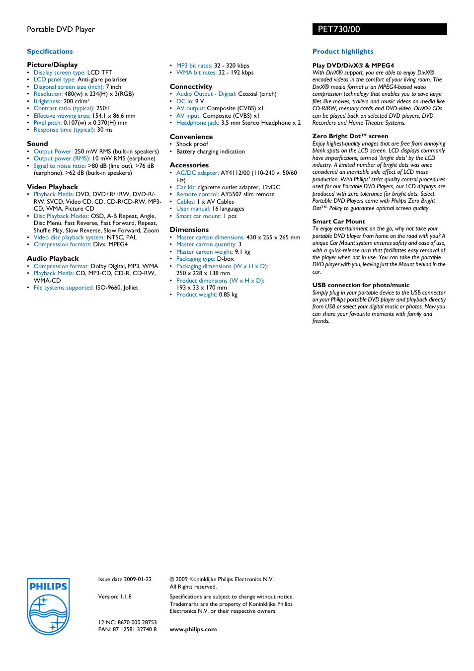 Philips PET730/00 User Manual | Page 2 / 2
