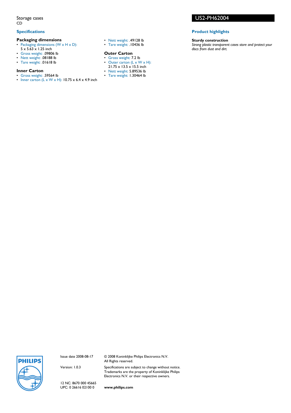 Philips US2-PH62004 User Manual | Page 2 / 2