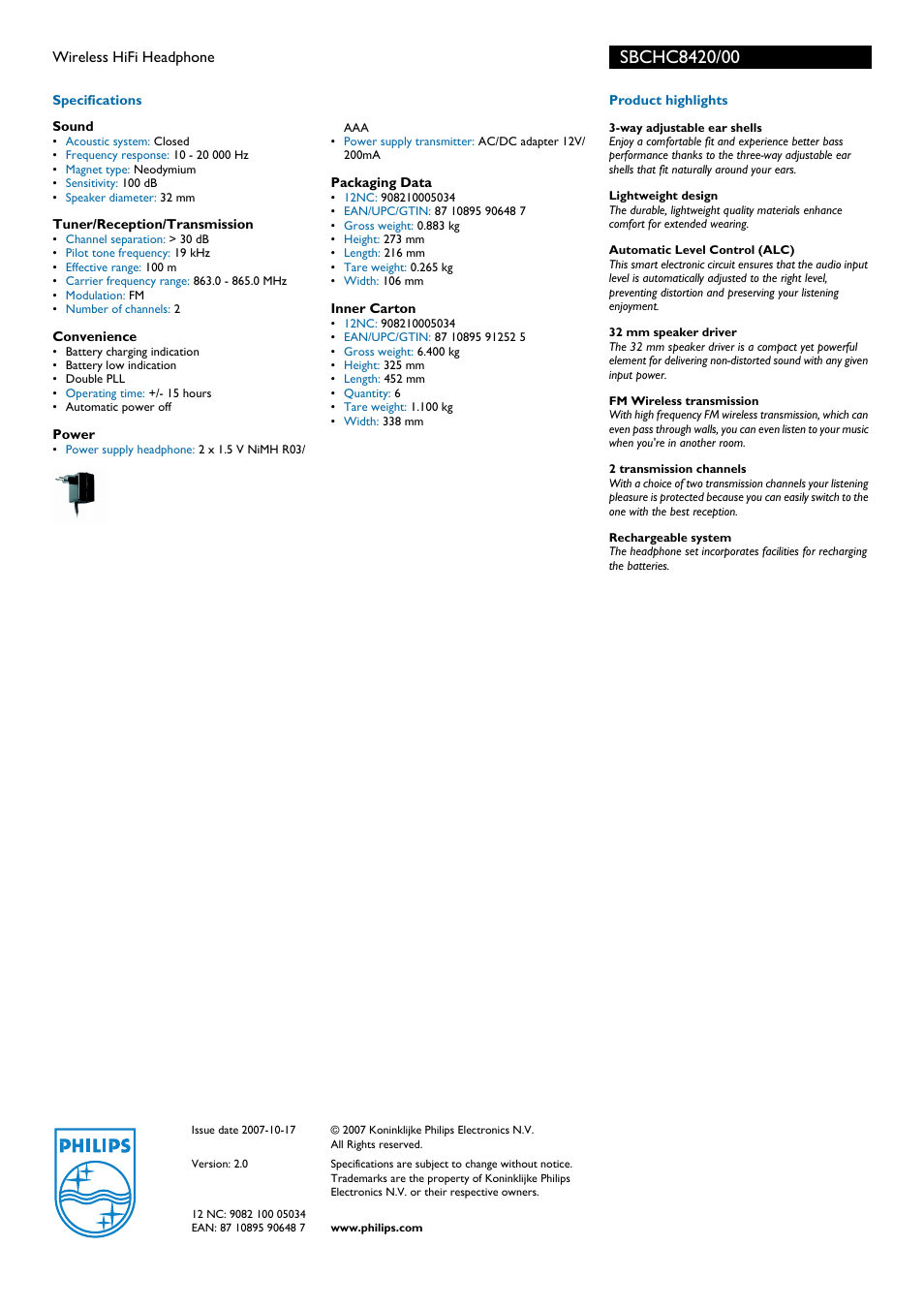 Philips SBCHC8420 User Manual | Page 2 / 2