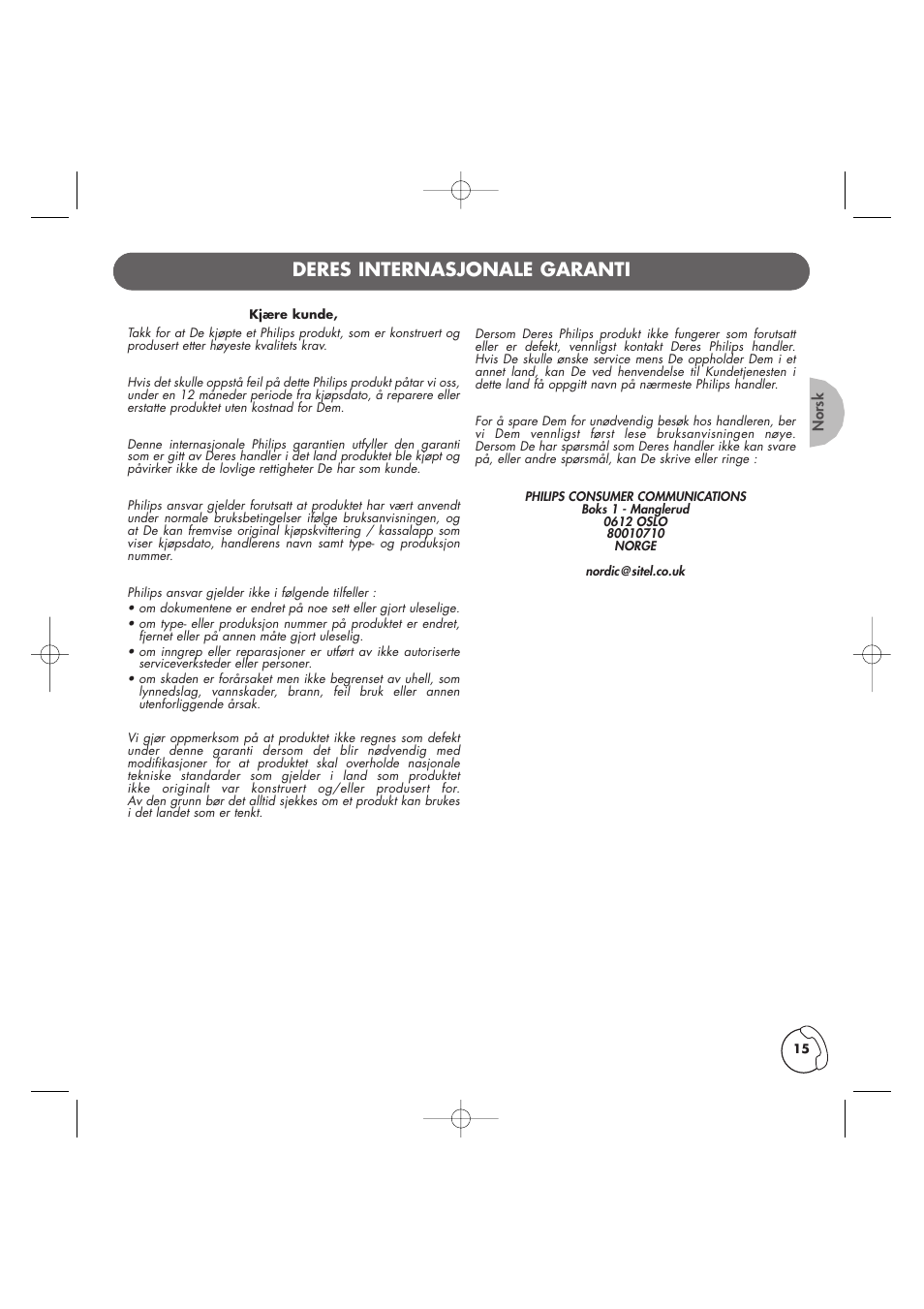 Deres internasjonale garanti | Philips Kala 200 User Manual | Page 16 / 41