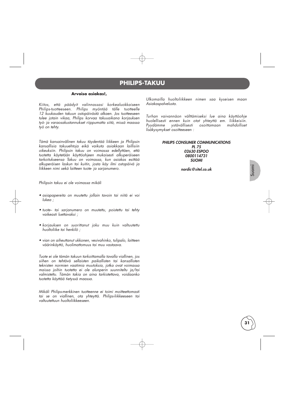 Philips-takuu | Philips Kala 200 User Manual | Page 32 / 41