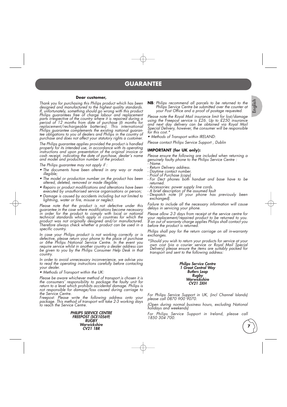 Guarantee | Philips Kala 200 User Manual | Page 8 / 41