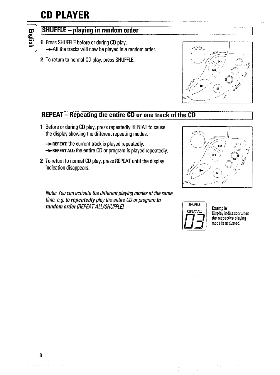 Shuffle - playing in random order, Cd player | Philips AZ 8070 User Manual | Page 8 / 19