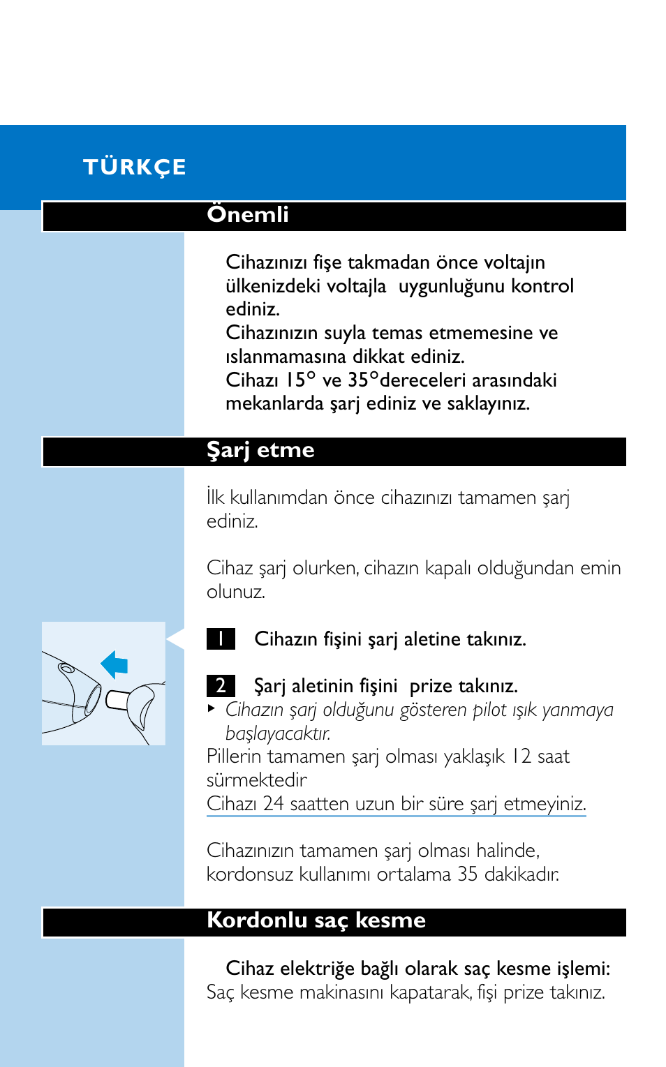 Türkçe 74 | Philips HQC281 User Manual | Page 72 / 92