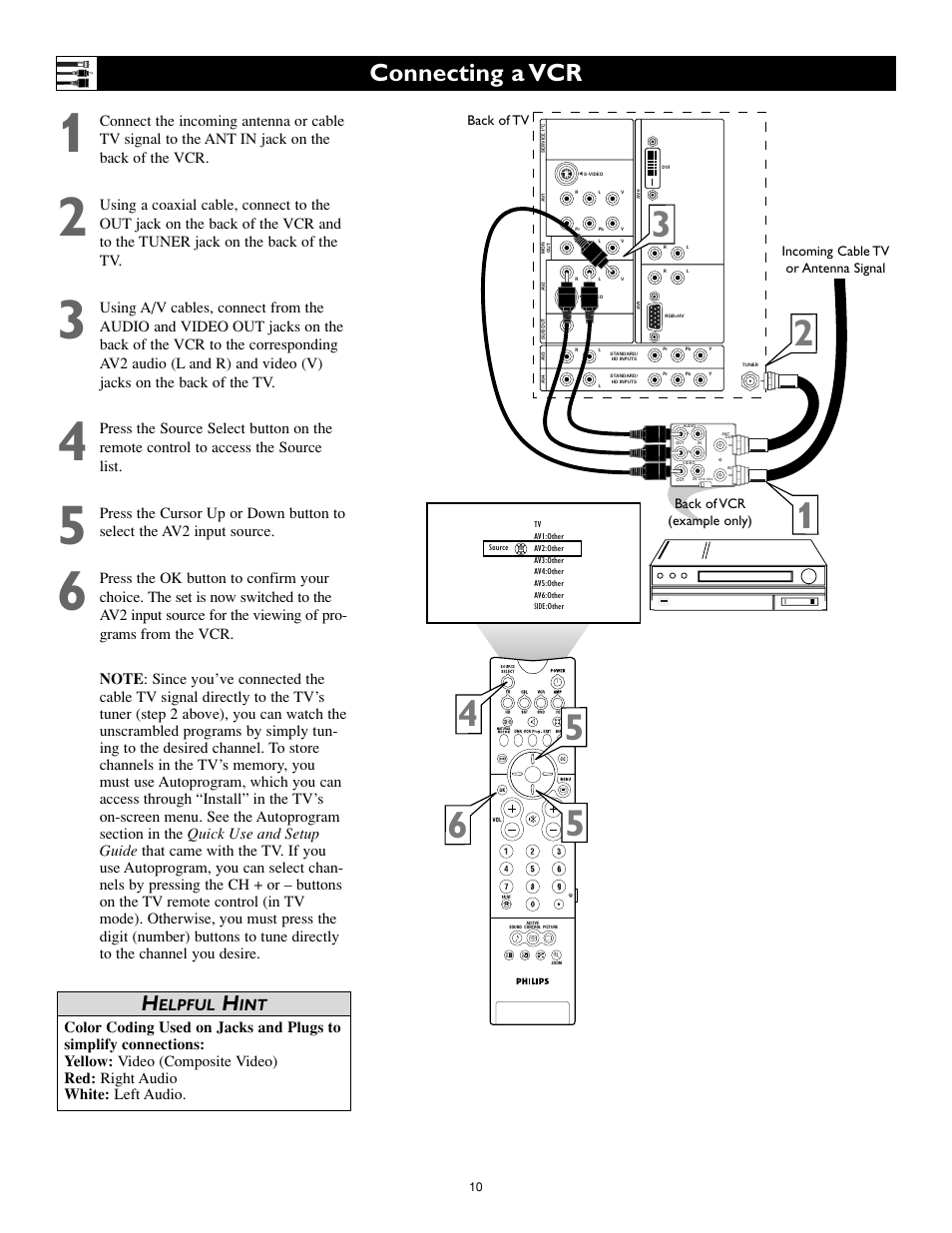 Connecting a vcr, Elpful | Philips Cineos 55PL9223 User Manual | Page 10 / 80