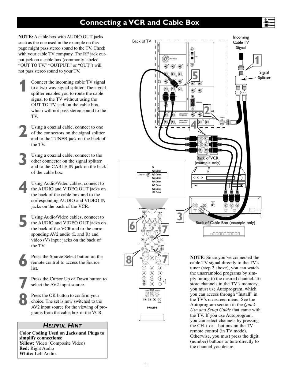 Connecting a vcr and cable box, Elpful | Philips Cineos 55PL9223 User Manual | Page 11 / 80