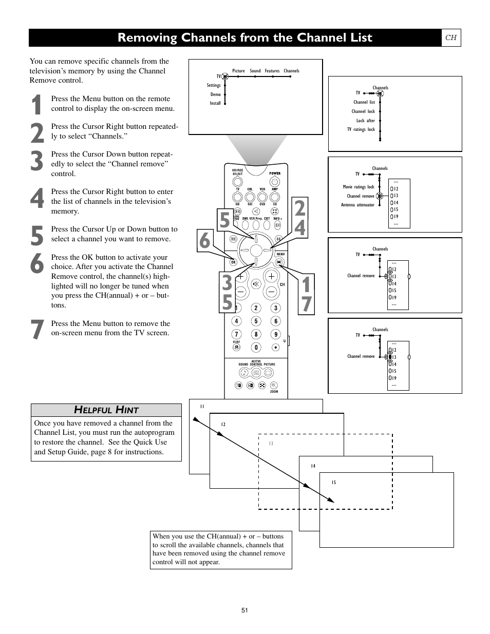 Removing channels from the channel list | Philips Cineos 55PL9223 User Manual | Page 51 / 80