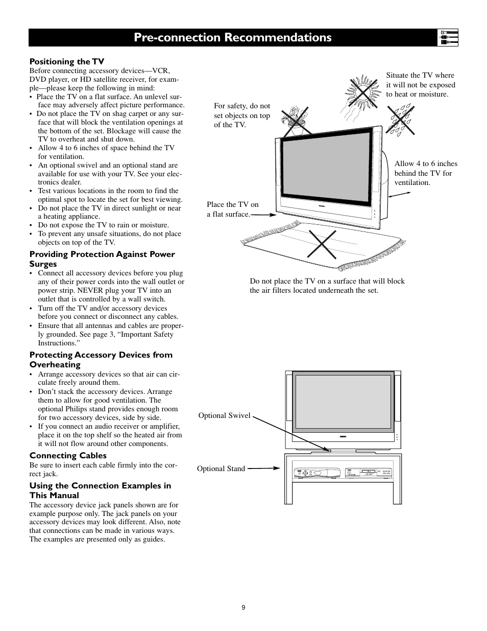 Pre-connection recommendations | Philips Cineos 55PL9223 User Manual | Page 9 / 80