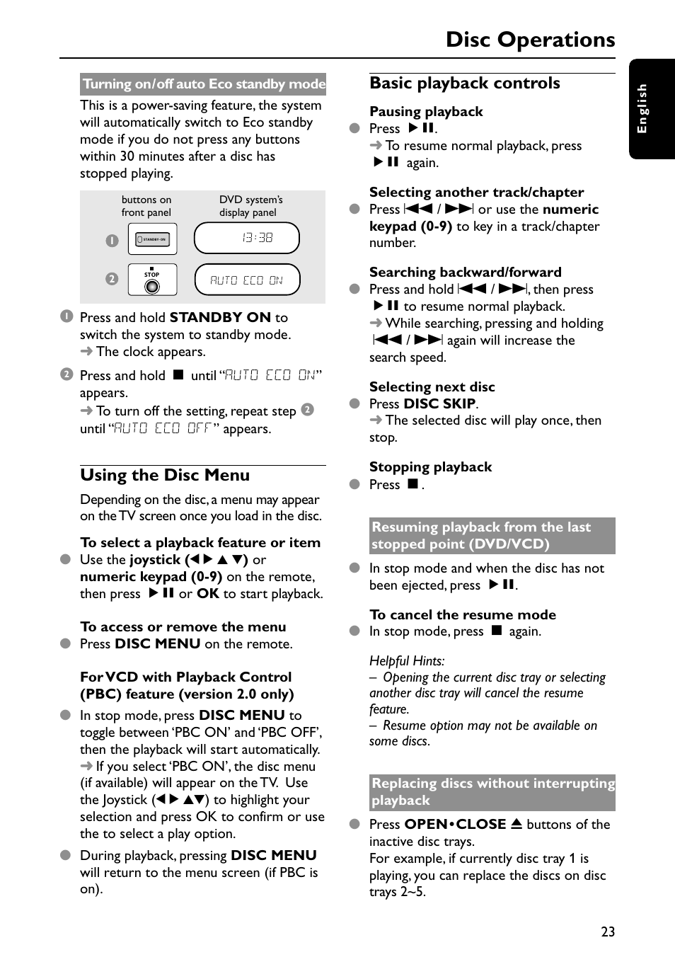 Disc operations, Using the disc menu, Basic playback controls | Philips MX3910D/37 User Manual | Page 25 / 46