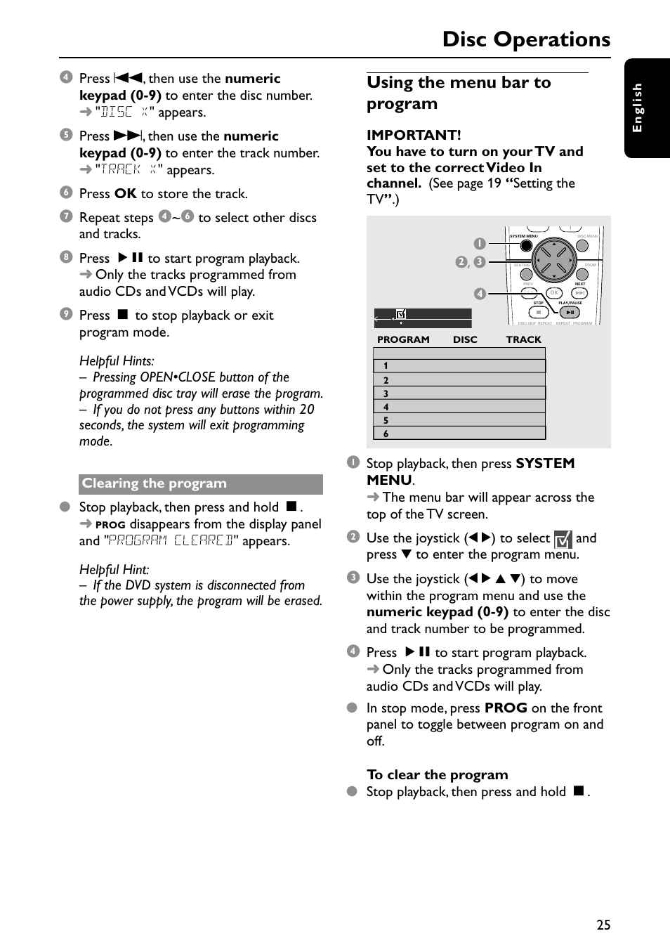 Disc operations, Using the menu bar to program | Philips MX3910D/37 User Manual | Page 27 / 46