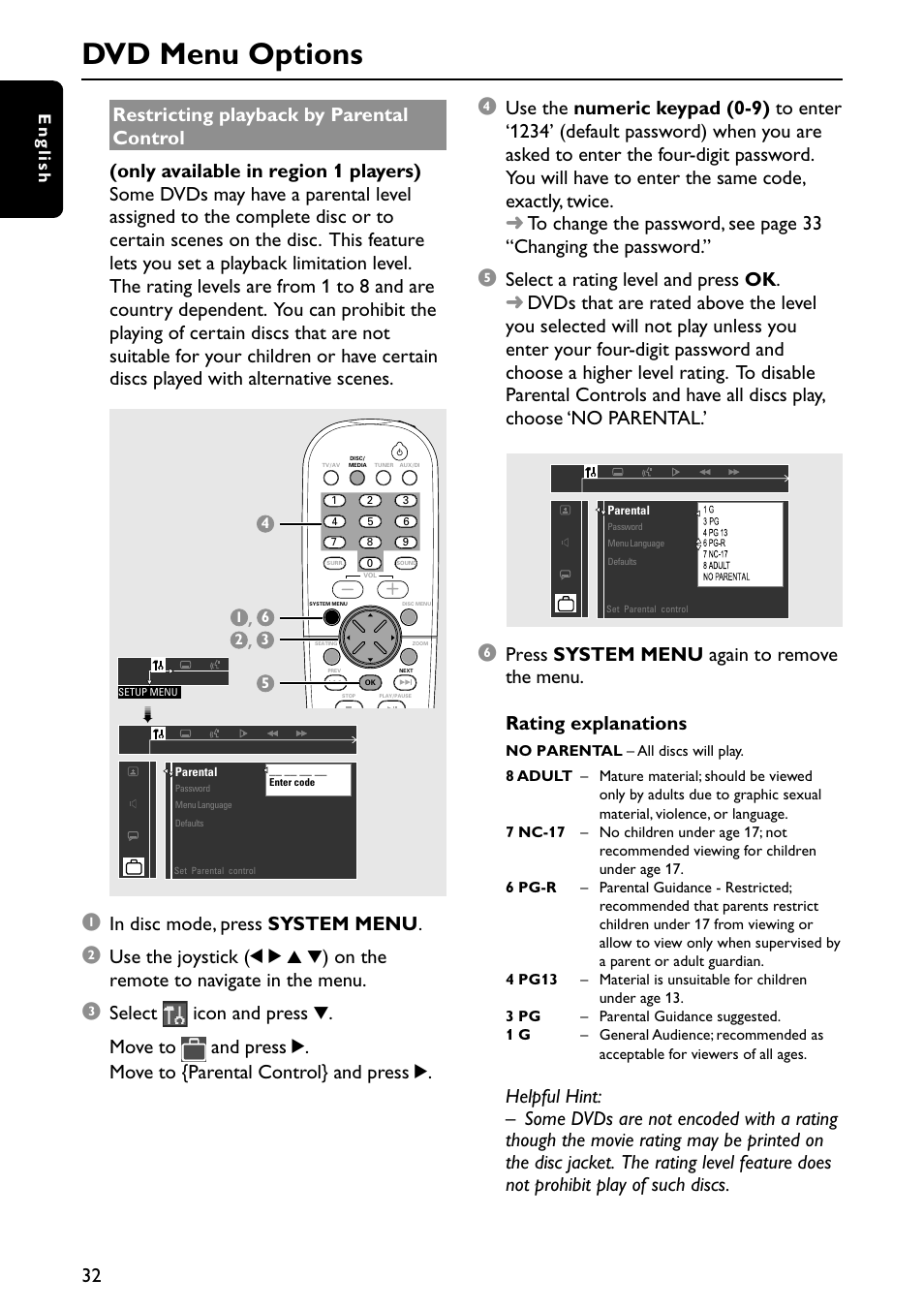 Dvd menu options, English | Philips MX3910D/37 User Manual | Page 34 / 46