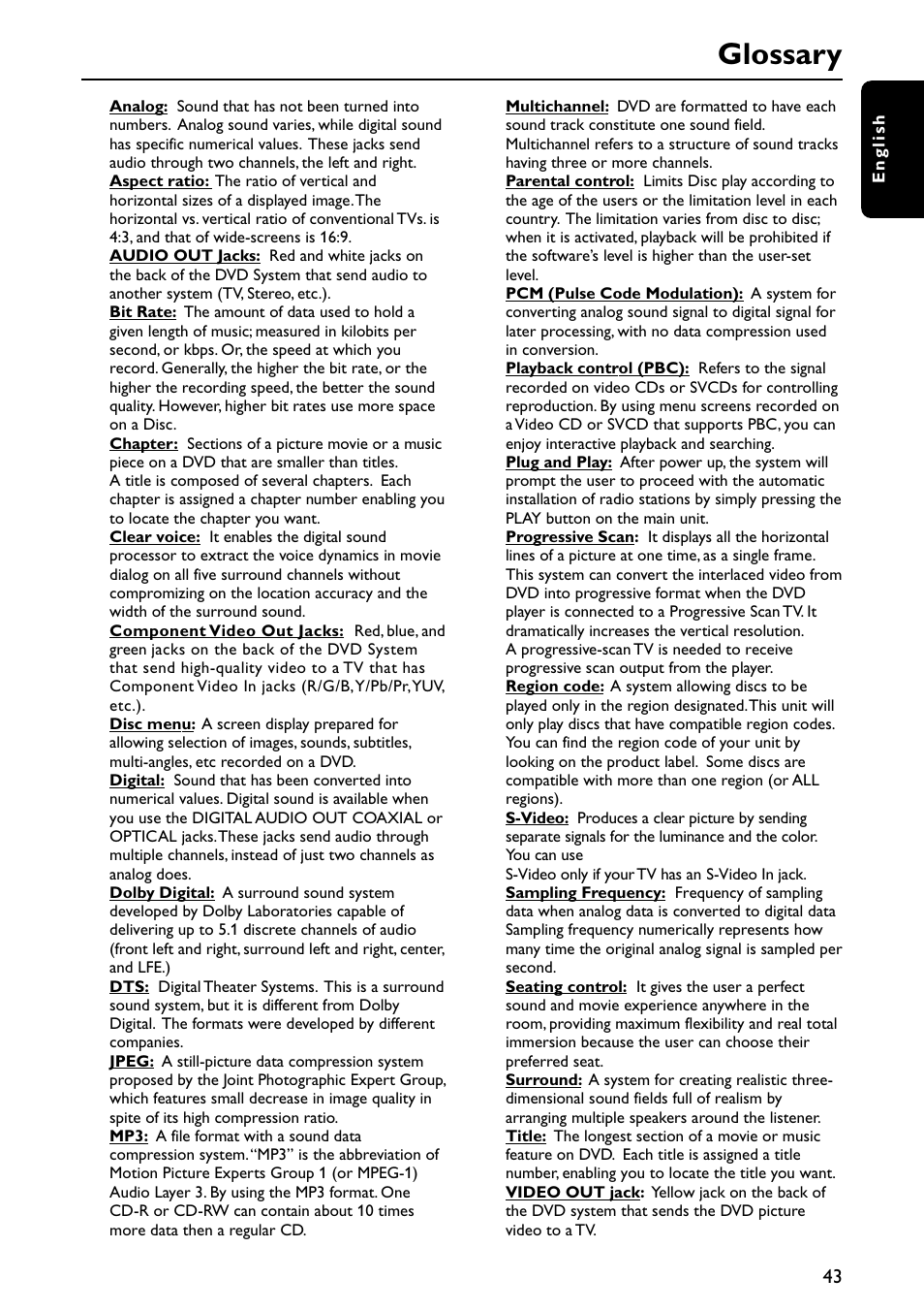 Glossary | Philips MX3910D/37 User Manual | Page 45 / 46