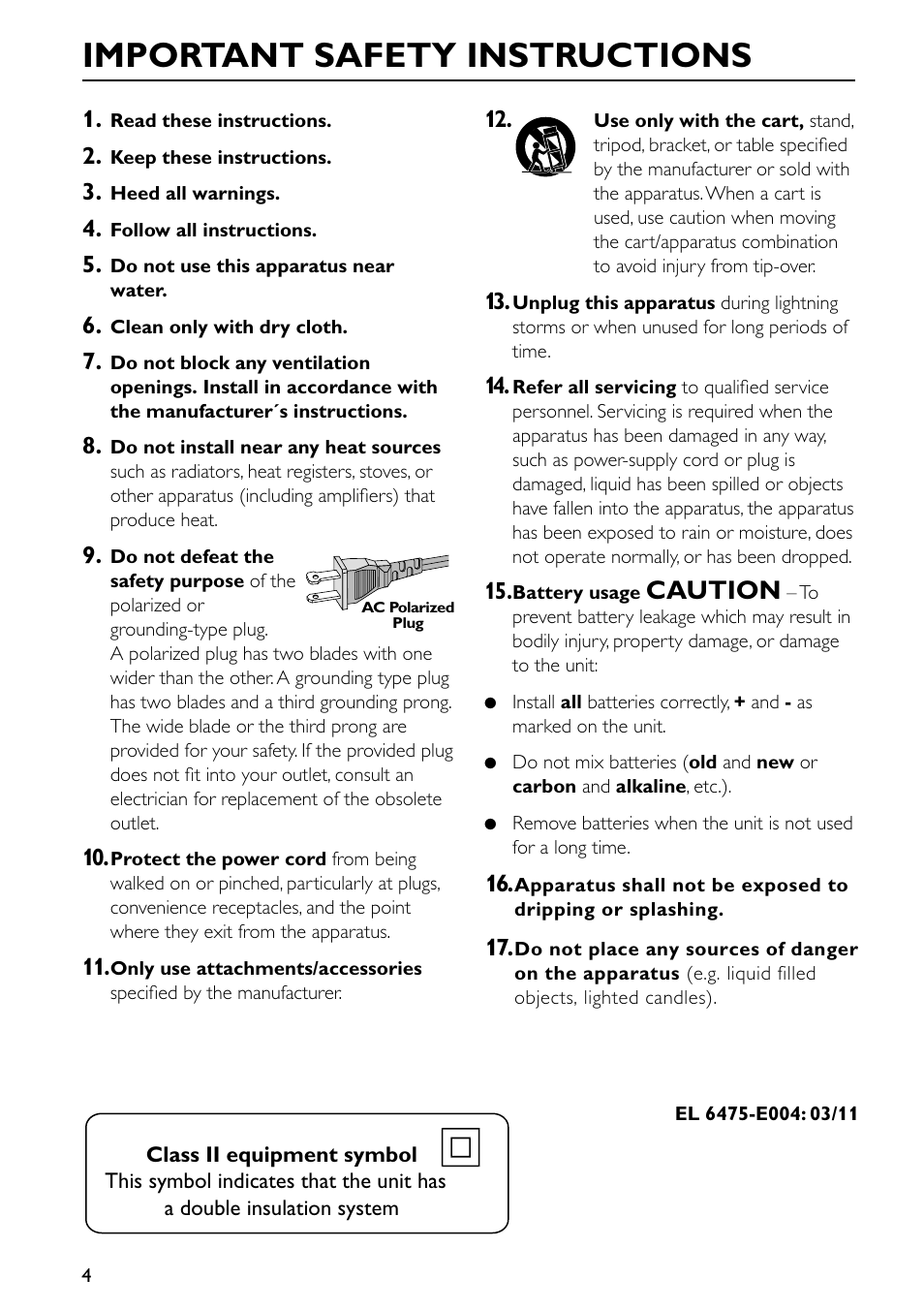 Important safety instructions, Caution | Philips MX3910D/37 User Manual | Page 6 / 46