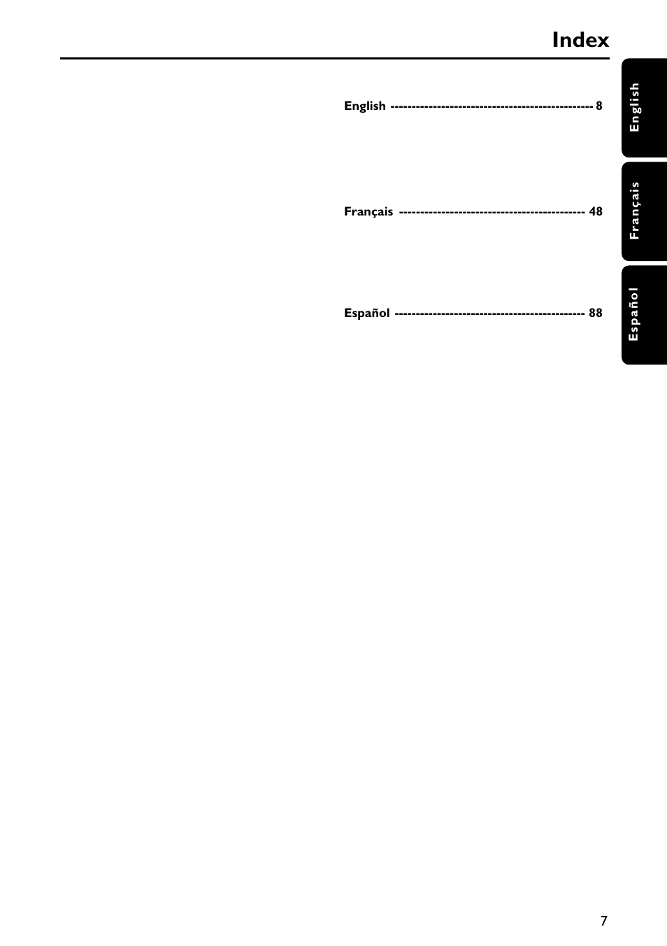 Index | Philips MX3910D/37 User Manual | Page 9 / 46