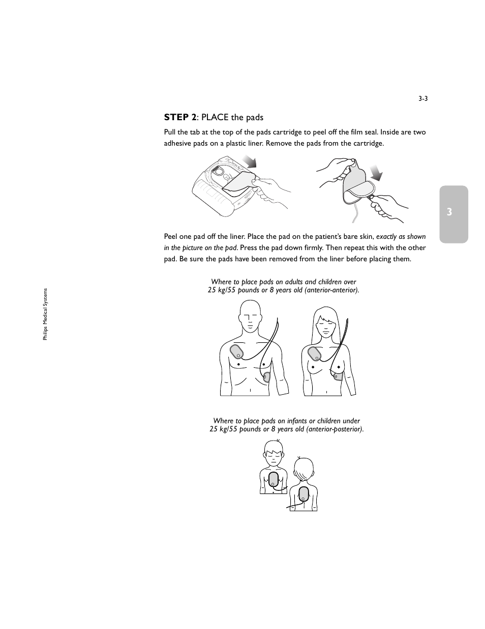 Step 2 : place the pads | Philips M5066A User Manual | Page 21 / 70