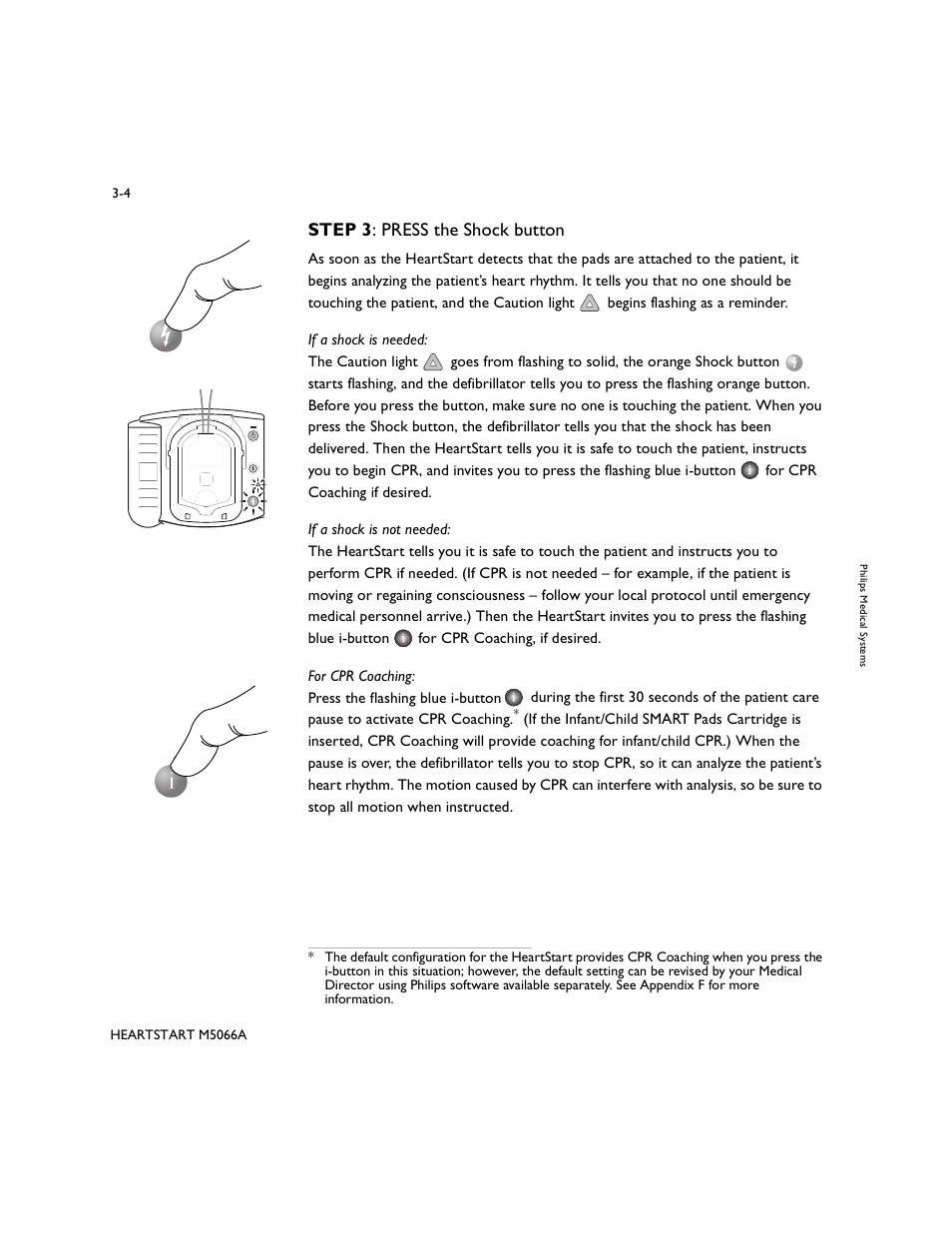 Step 3 : press the shock button | Philips M5066A User Manual | Page 22 / 70